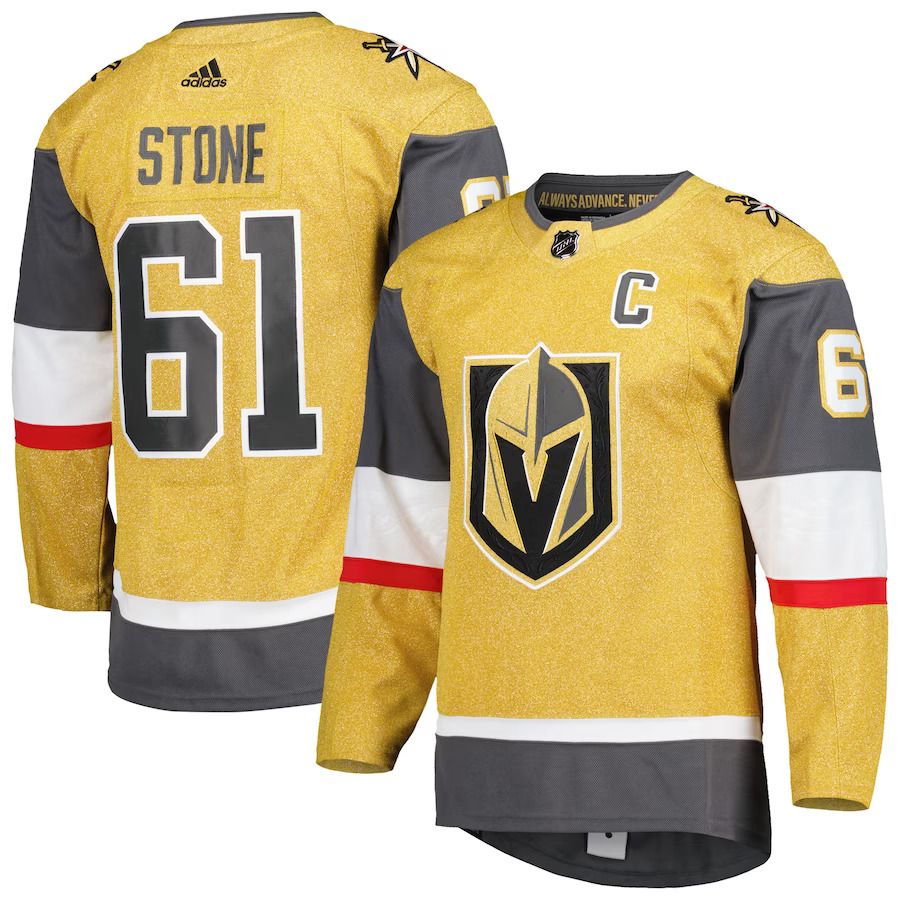 Men Vegas Golden Knights #61 Mark Stone adidas Gold Captain Patch Primegreen Authentic Pro Alternate Player NHL Jersey